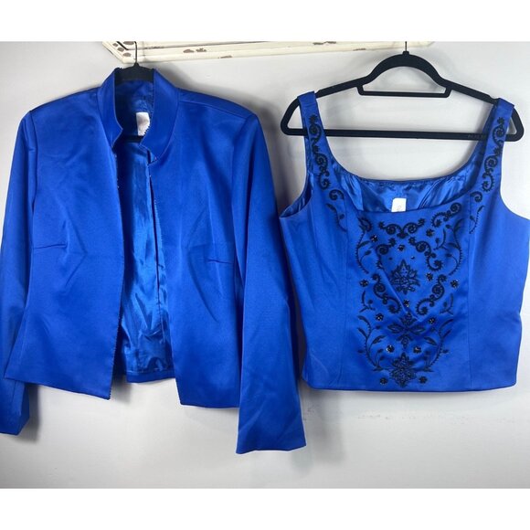 Z Studio 2 pc Formal Jacket & Sleeveless Top Blue Bead Accent Size 18 - Picture 1 of 12